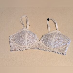 Aerie Real Happy White Wireless Full Coverage T-Shirt Bra Floral Lace Size 36D